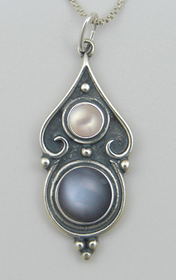 Sterling Silver Romantic Necklace in Grey Moonstone And Cultured Freshwater Pearl